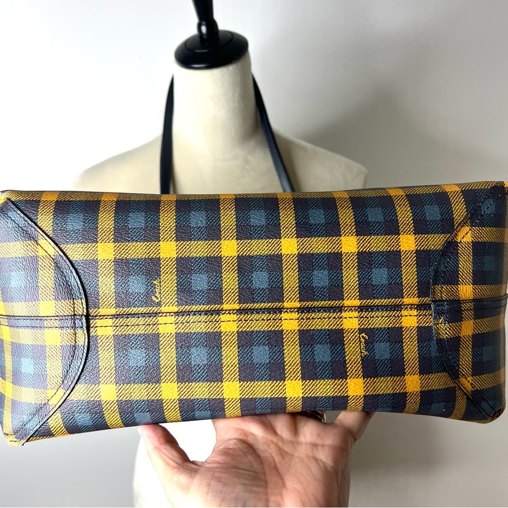 Coach Reversible City Tote  Gingham Print Navy  Yellow RARE Excellent Condition - Picture 8 of 13